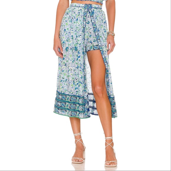 Poupette St Barth Reine Midi Skirt Size XS Blue Monaco Print Shorts
